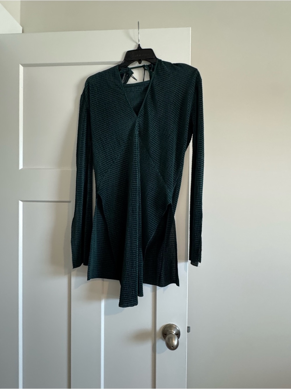Zara Dark Teal Waffle-Knit Flare Sleeve Top
